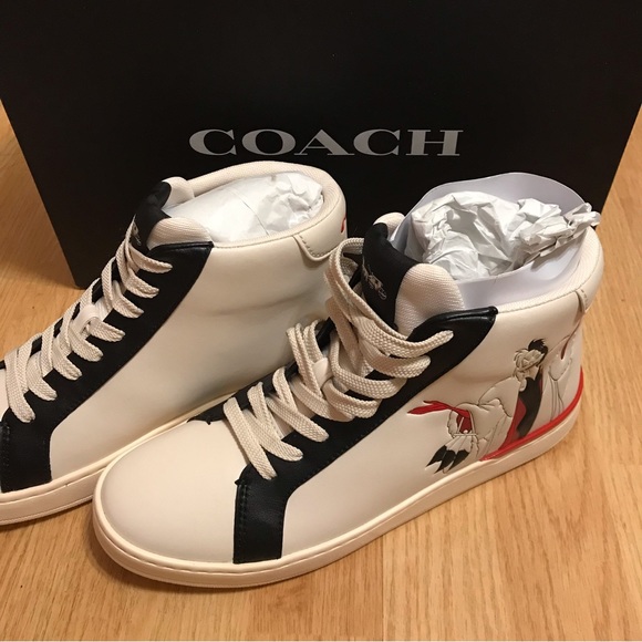 🥰 Disney X Coach Clip High Top Sneaker Cruella Motif Women - Picture 5 of 9